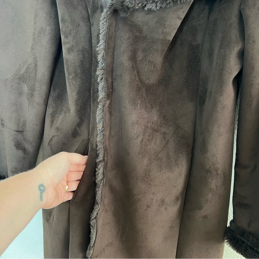 Zara Brown Faux Suede Shearling Coat Size S - Picture 4 of 11